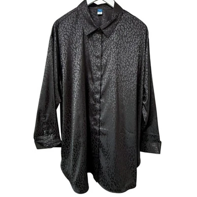 Blusa OLD NAVY Talla Grande 2X Negra Satén Leopardo Manga Larga Camisa Abotonada Nueva con Etiquetas Foto 1 de 4