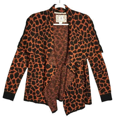 Element S Animal Print Open Front Cardigan Waterfall Flare Collar Black & Orange - Image 1 of 4