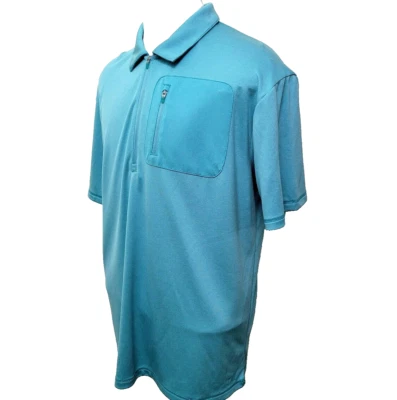 Reel Legends Freeline Men's Size L Solid Aqua Blue 1/4 Zip Fishing Polo Shirt - Image 1 of 4