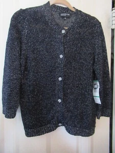 NWT Jones New York Collection L Black Linen Sparkle Cardigan/ Rhinestone Buttons - Picture 1 of 18