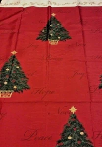 -NIP Festive Holiday Dark RED~FABRIC SHOWER CURTAIN~Christmas Trees~Peace~Noel - Picture 1 of 5