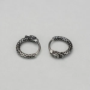 2Pcs Stainless Steel Punk Biker Hoop Huggie Dragon Scales Stud Earrings Piercing - Picture 1 of 4