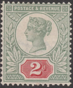 1887 JUBILEE SG199 2d GREEN & SCARLET VERY LIGHTLY MINT HINGED CAT £425.00 - Picture 1 of 2
