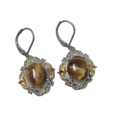 Pendientes colgantes STS Karis vintage ojo de tigre cabujón tono plata Foto 1 de 4