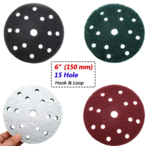 6 inch 15 Hole Hook and Loop Sanding Discs Scrub Pads Abrasive Grit 240 400 800 - Picture 1 of 13