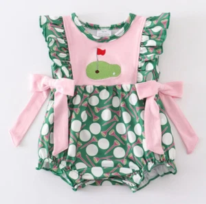 NEU Baby Mädchen Golf Blase Strampler mit Schleifen bestickt, Gurken Plektren Plus, Geschenk - Bild 1 von 11