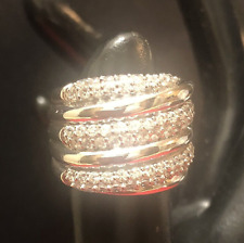 STERLING SILVER THREE ROWS PAVE  CUBIC ZIRCONIA RING by EA; Sz 6.5
