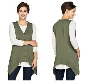 LOGO LOUNGE BY LORI GOLDSTEIN SCHICKE ASYMMETRISCHE WESTE MIT KNOPFLEISTE QVC Gr. XS NEU  - Bild 1 von 4