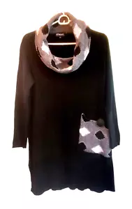 Suéter Túnica Putorti Mujer Largo Capucha Cuello Bolsillo en Contraste Negro Blanco - Imagen 1 de 8