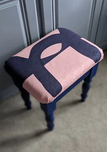 Medium Sized Unique Pink and Blue Abstract Geometric Suede Printed Vanity Stool - Picture 1 of 3