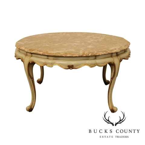 French Louis XV Style Vintage Round Marble Top Coffee Table Cover