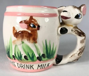 Tazza latte sempre da bere cervo dipinto a mano metà secolo decorata a mano ottime condizioni - Foto 1 di 5