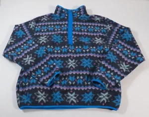 Maglione Ll Bean unisex in pile geometrico fiocco di neve a scatto taglia WXL ML - Foto 1 di 6