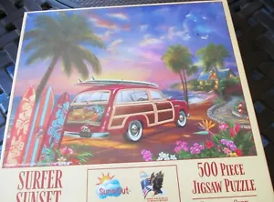 500 Piece Puzzle " Surfer Sunset " 18" x 24" Suns Out Bigelow Illustrations - Picture 1 of 5