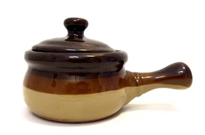 French Onion Soup/Chili Pottery Crock Pot Bowl With Side Handle & Lid Brown - Picture 1 of 12