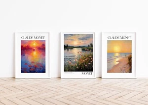 Monet Set of 3 Oil Painting Landscape Prints Poster, Trendy Beach Art 9282 - Picture 1 of 4