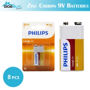 8PCS GENUINE Philips Long Life Zinc Carbon 9V Battery Factory Sealed BULK LOT - Picture 1 of 2