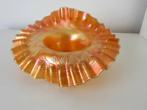 ANTIQUE CARNIVAL GLASS MARIGOLD ASYMMETRIC RUFFLED DISH BOWL ASHTRAY SMALL VASE - Picture 1 of 6
