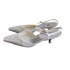 NWOB Stuart Weitzman White Wedding Satin Slingback Heels 8M - Picture 1 of 11
