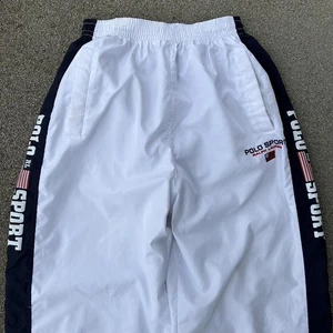 Vintage 90s Polo Sport USA Flag White Track Pants Size Large Baggy Striped RARE - Picture 1 of 8