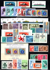 POLEN, POLSKA Sc#969/1026, Sammlung 1961: 40+ Briefmarken & zwei Blätter postfrisch NH OG - Bild 1 von 2