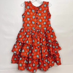 Mousefeathers Dress Size 6 Red Floral Ruffled Layers Sundress Vintage USA - Picture 1 of 9