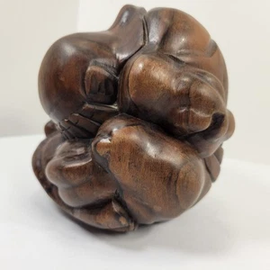 Weinender Buddha 5 Zoll handgeschnitzt Holz Yogi Mönch Brutalist schwer Vintage Skulptur - Bild 1 von 18