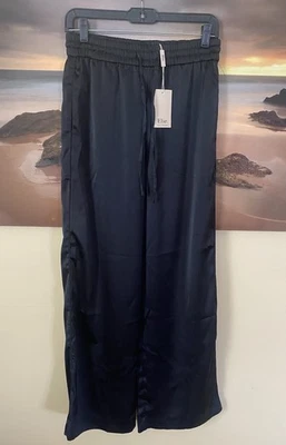 全新带标签 ELIE TAHARI 缎面黑色休闲弹性腰阔腿裤 S MSRP 68.00 全新 — 第 1/4 张图片