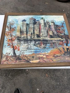 Morris Katz Ölgemälde NYC Skyline 1996 signiert - Bild 1 von 6