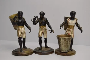 3 Vintage Blackamoor Metall Statuen Figuren Körbe Antik Nubisch 5" Mann Frau - Bild 1 von 24