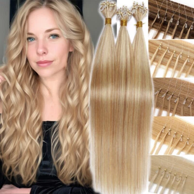 300 Strähnen Remy Echthaar Microring Loop Extensions Haarverlängerung 45cm 60cm - Bild 1 von 4