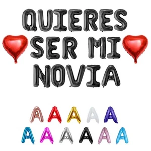 QUIERES SER MI NOVIA Letra Globos Banner con Dos Globos Corazón 18" - Imagen 1 de 7