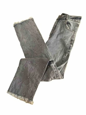 Blue B Light Wash Distressed Rhinestone Bling Wide Leg Denim Preppy Y2K Jeans - Image 1 of 4