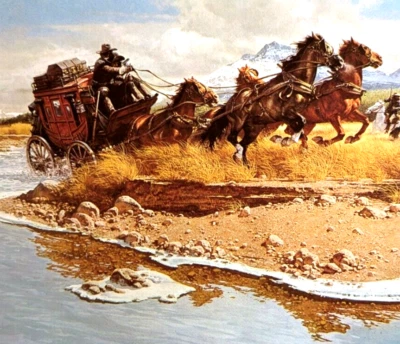 Frank McCarthy EL ÚLTIMO CRUCE Old West Frontier Cowboy Arte Libro Impresión 2 Foto 1 de 4