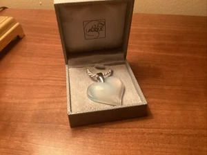 Lalique Crystal Tender Heart Pendant Necklace Opalescent Silver Clip With Cord - Picture 1 of 5