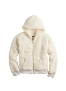 SO Cream Adaptive Sherpa Full Zip Up Sherpa Teddy Hoodie Jacket Size L 10/12 - Picture 1 of 4