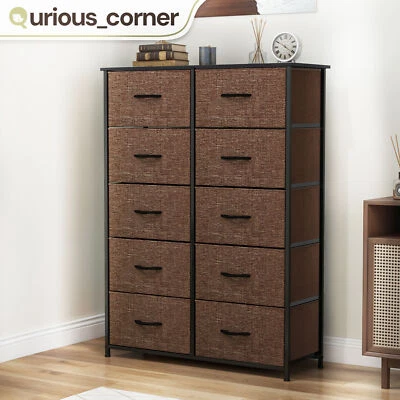 Cómoda de 10 cajones marrones tocador de tela torre organizador salón mesita de noche Foto 1 de 4