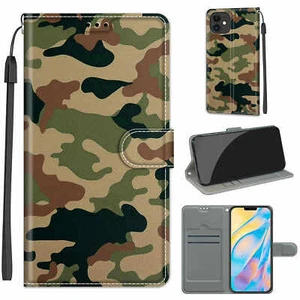 Flip Army Camouflage Card Wallet Phone Case For iPhone 11 12 Pro Max XR XS 6 7 8 - Picture 1 of 12