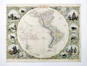 Western Hemisphere North & South America original antique map Tallis 1851 superb - Picture 1 of 6