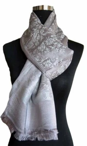 Großer Blumenmuster 2-lagiger 100 % Kaschmir Pashmina Schal Halstuch, grau - Bild 1 von 4
