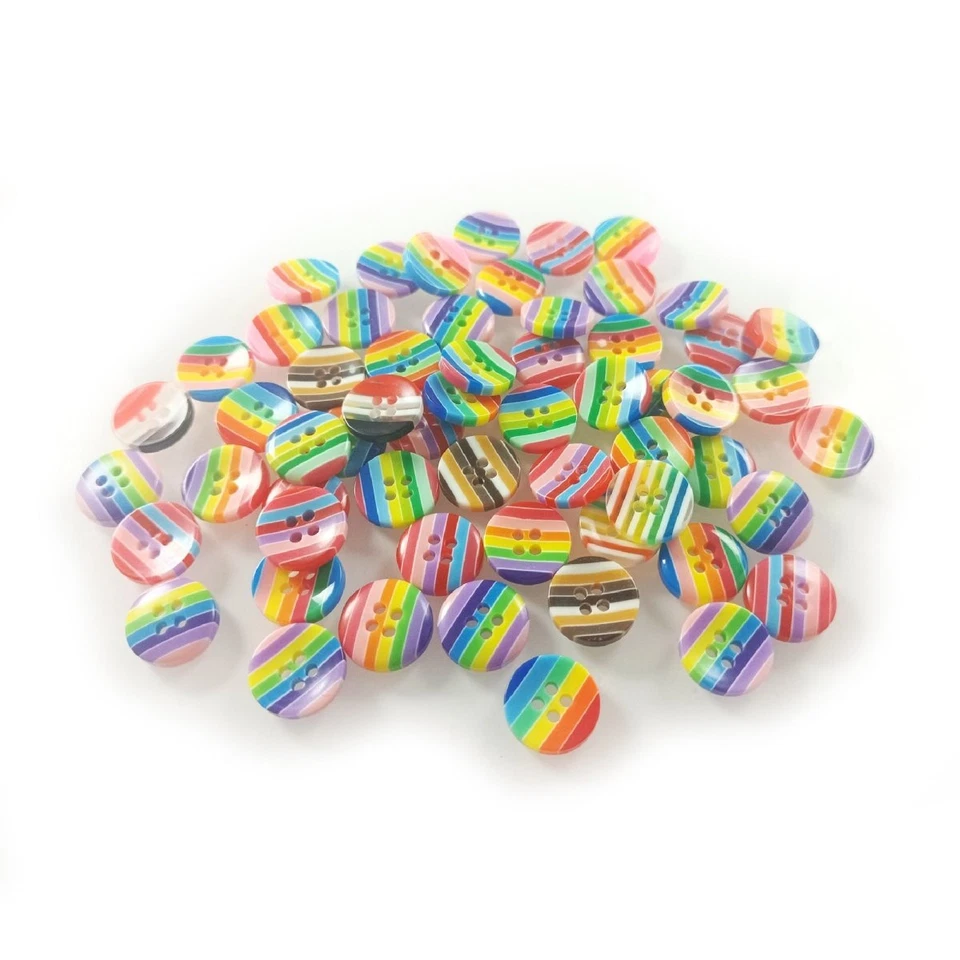 200pcs 12.5mm Resin Round Stripe Sewing Buttons For Cloth Needlework Flatback Sc - Image 1 of 1