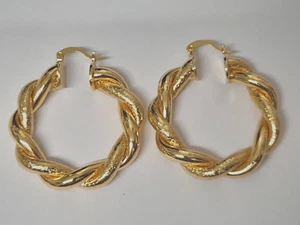 Gold Filled 40mm Sparkly Chunky Twisted Hoop Earring - Picture 1 of 3