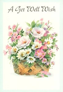 Get Well Feel Better Soon Pink Flower Basket of Flowers Greeting Card - Picture 1 of 3