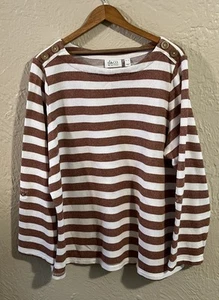 Denim & Co Active strukturiertes Top Damen XL braun gestreift Rollriegelärmel Coastal - Bild 1 von 8