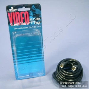 Leviton schwarz 12' Koaxial Video Kabel mit silbernen Stecker Enden RG59 F-Typ C5851-12E - Bild 1 von 5