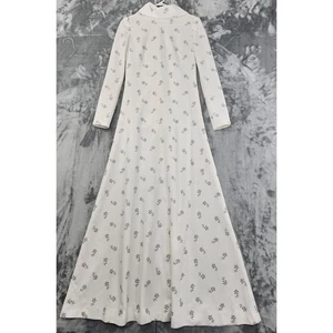 Vintage Floral Long Sleeve Scarf Neck Maxi Dress Size S White Black Gown Bridal - Picture 1 of 15