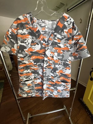 Blusa Médica Mujer Talla L Naranja Halloween Fantasma Fatiga Patrón Foto 1 de 4