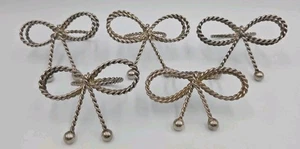 5 Vtg Style Silver Toned Twisted Rope Bow Napkin Rings   - Picture 1 of 3