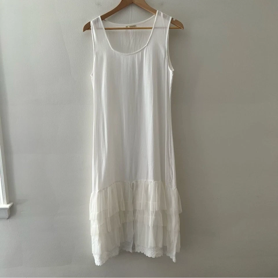 Nataya Dress White Tiered Tulle Eyelet Sleeveless Size Medium Romantic Bridal - Image 1 of 4