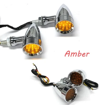 2Pcs For Harley Davidson Chopper Chrome Motorcycle Amber Turn Signal Lights Lamp Foto 1 de 4